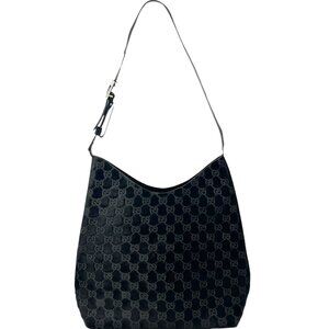 Vintage Gucci Tom Ford Logo Calfskin & Velvet Leather Black Shoulder Satchel Bag